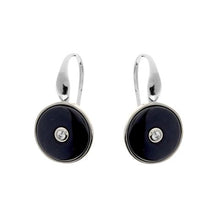 Load image into Gallery viewer, Sterling Silver Black Ceramic Round CZ Earrings
