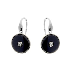 Sterling Silver Black Ceramic Round CZ Earrings