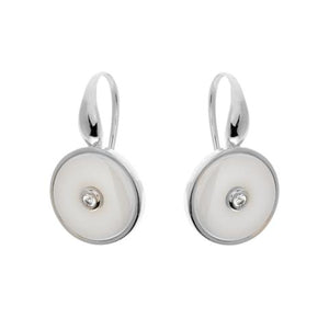 Sterling Silver Round CZ White Ceramic Earrings