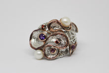 Load image into Gallery viewer, SS Ring set with Pearl, Amethyst &amp; Garnet
