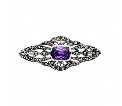 Sterling Silver elegant marcasite brooch with stone