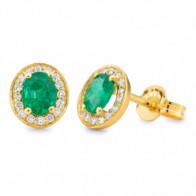 Emerald & Diamond Claw/Bead Set Stud Earring in 9ct Yellow Gold