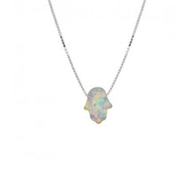 Load image into Gallery viewer, Sterling silver opalite Hamsa hand with box chain 42 + 3CM
