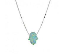 Load image into Gallery viewer, Sterling silver opalite Hamsa hand with box chain 42 + 3CM
