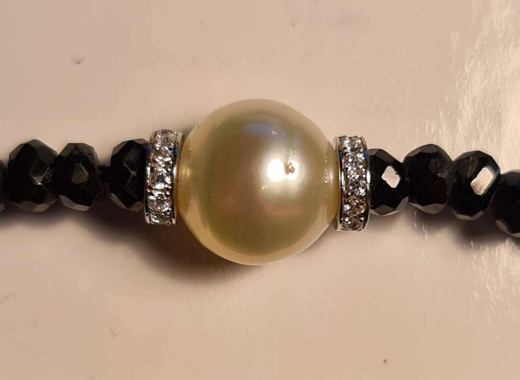 South Sea Pearl & Black Spinel Sterling Silver Bracelet