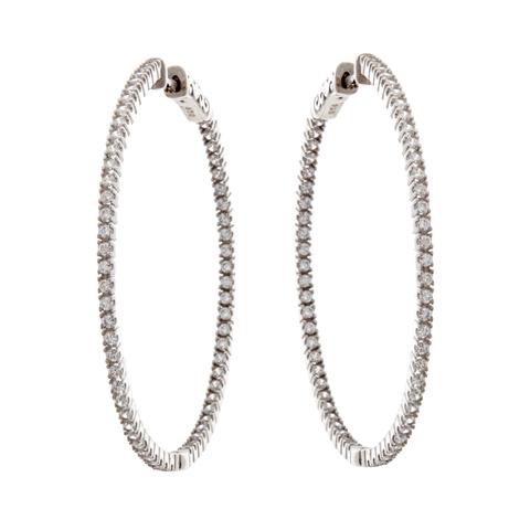 Sterling Silver Rhodium Plated 40mm CZ hoops