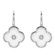 Load image into Gallery viewer, SS Rhodium Plated CZ &amp; White Ceramic Flower Drop Earrings
