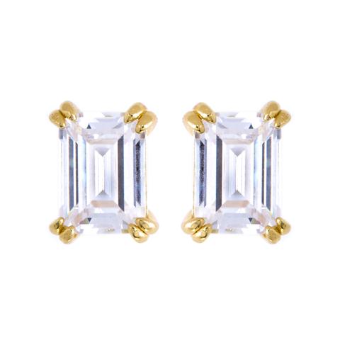 SS Yellow Gold Plated Baguette CZ Studs
