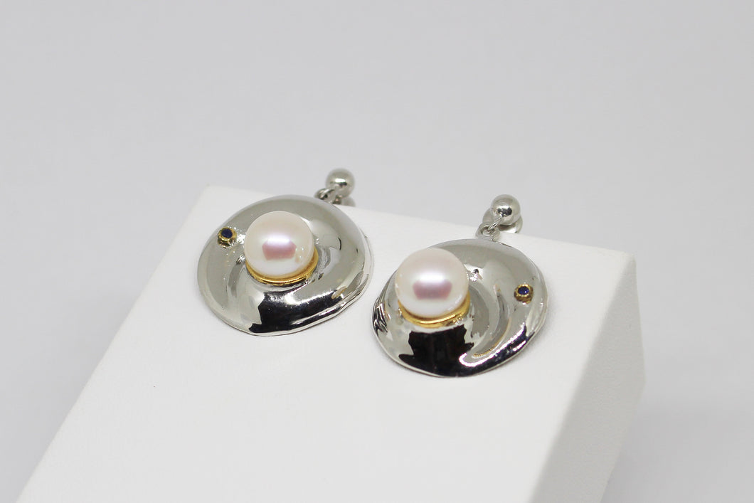 SS GP Sapphire & FW Pearl Earrings