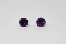 Load image into Gallery viewer, 14ct Yellow Gold Amethyst Stud Earrings
