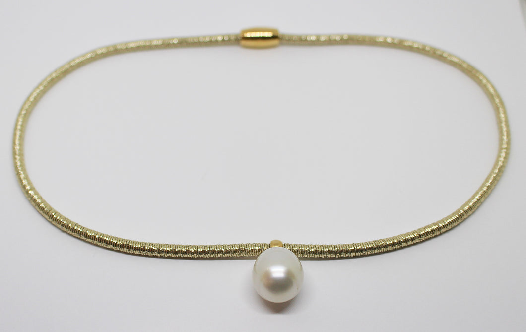 14-14.5mm White South Sea Pearl Stainless Steel Gold Plated Necklace