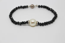 Load image into Gallery viewer, South Sea Pearl &amp; Black Spinel Sterling Silver Bracelet
