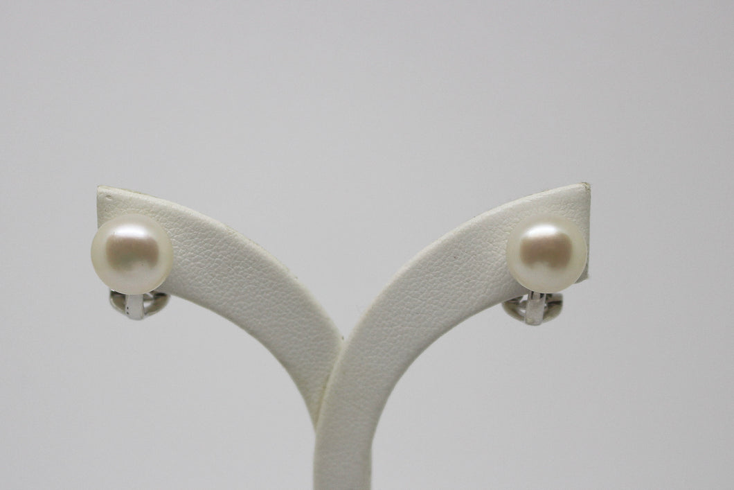 SS White Button  Clip on Earrings