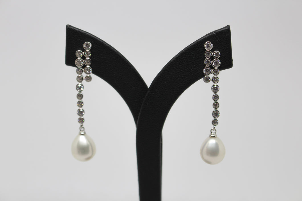 SS Pearl & CZ Drop Earrings