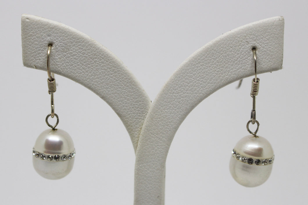 Sterling Silver White Pearl CZ Drop Earrings