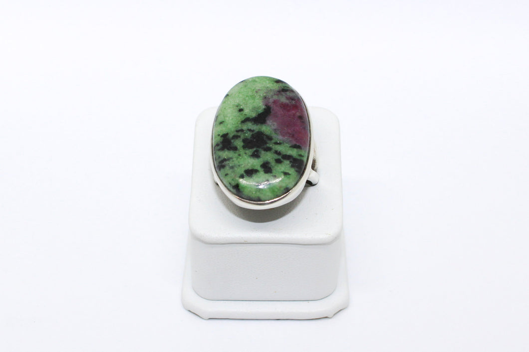 SS Green Zoisite with Included Ruby Ring