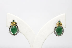 SS Emerald CZ Gld Heart Earrings