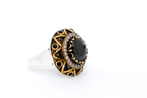 SS and Brass CZ & Onyx Ring