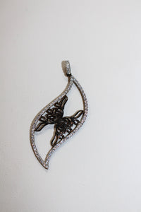 SS CZ Leaf with Blk Butterfly Pendant