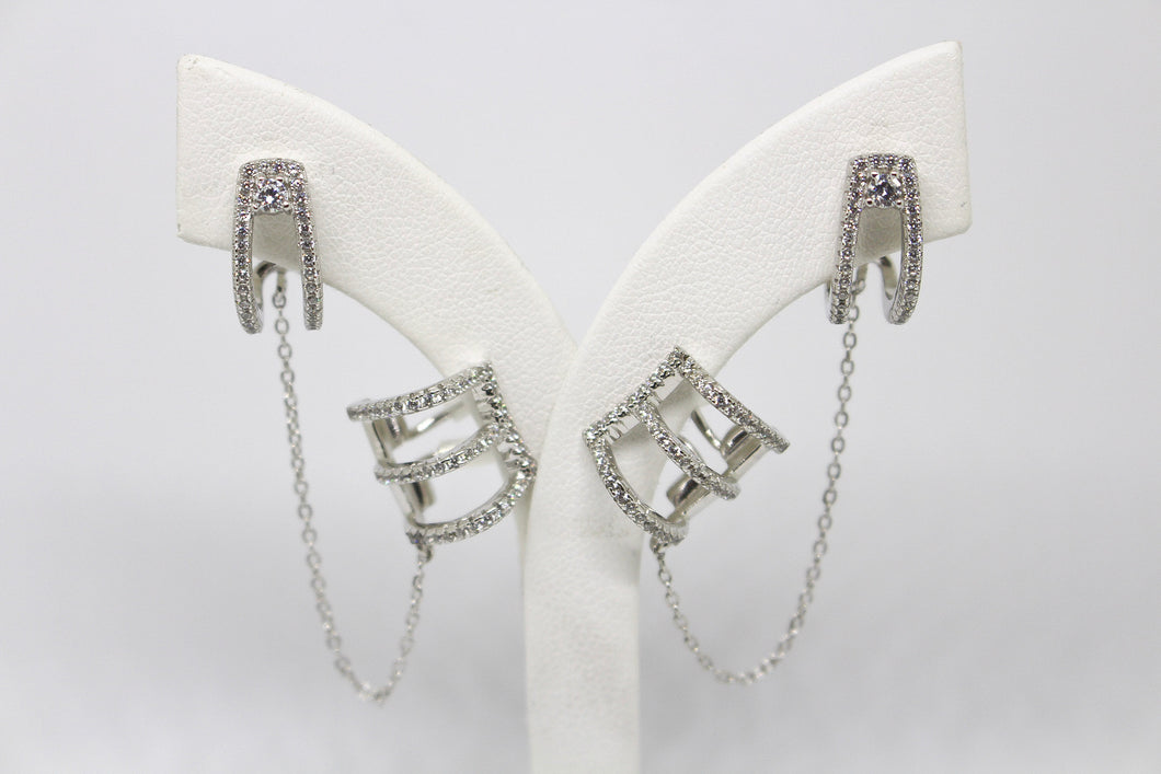SS CZ Drop Earrings with Side Clips