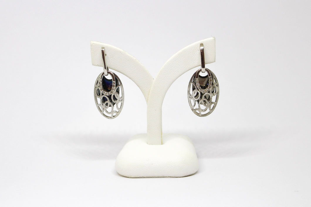 SS Oval Drop Earrings set with Diamonds