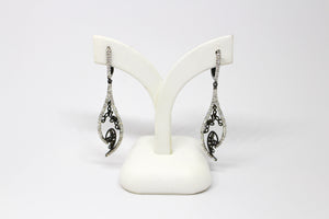 SS CZ Leaf Earrings with Blk Filigree inner