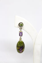 Load image into Gallery viewer, SS Stichtite, Amethyst &amp; Peridot Stud Earrings
