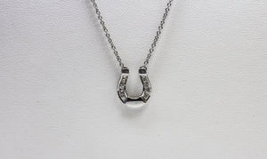 9ct White Gold Diamond Set Horseshoe Pendant including chain