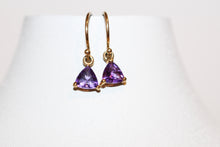 Load image into Gallery viewer, 9ct YG Amethyst Drop Triangle Earrings

