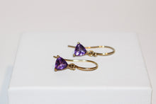 Load image into Gallery viewer, 9ct YG Amethyst Drop Triangle Earrings
