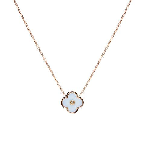 SS Yellow gold Plated & Solid White Ceramic Flower on fine chain