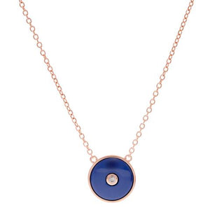 Sterling Silver Lapis Round CZ Pendant on fine chain
