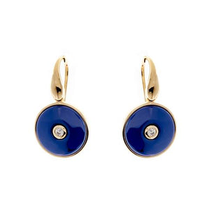 Sterling Silver Lapis Round CZ Ceramic Earrings