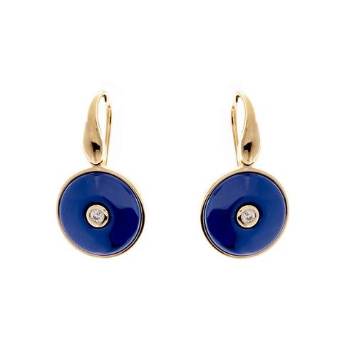 Sterling Silver Lapis Round CZ Ceramic Earrings