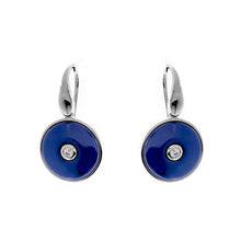 Load image into Gallery viewer, Sterling Silver Lapis Round CZ Ceramic Earrings
