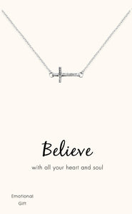 SS Believe Side Cross Necklace
