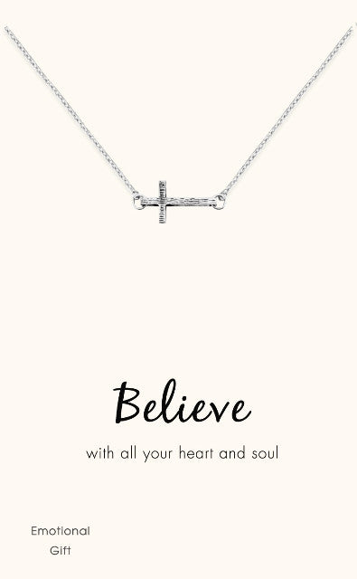 SS Believe Side Cross Necklace