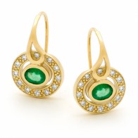 Emerald & Diamond Bezel/Bead Set Shepherd Hook Earring in 9ct Yellow Gold