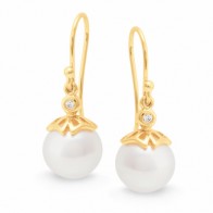 South Sea Pearl & Diamond Cup Pearl Earring in 9ct Yellow Gold