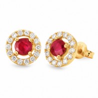 Ruby & Diamond Claw/Bead Set Stud Earring in 9ct Yellow Gold