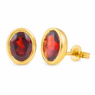 Garnet Bezel Set Stud Earring in 9ct Yellow Gold