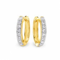 Diamond Bead Set Huggie Earring in 9ct Yellow Gold