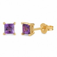 Amethyst Claw Set Coloured Stone Earring in 9ct Yellow Gold