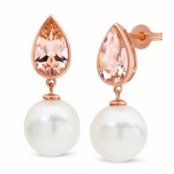 Morganite & South Sea Pearl Drop Pearl Earring in 9ct Red Gold