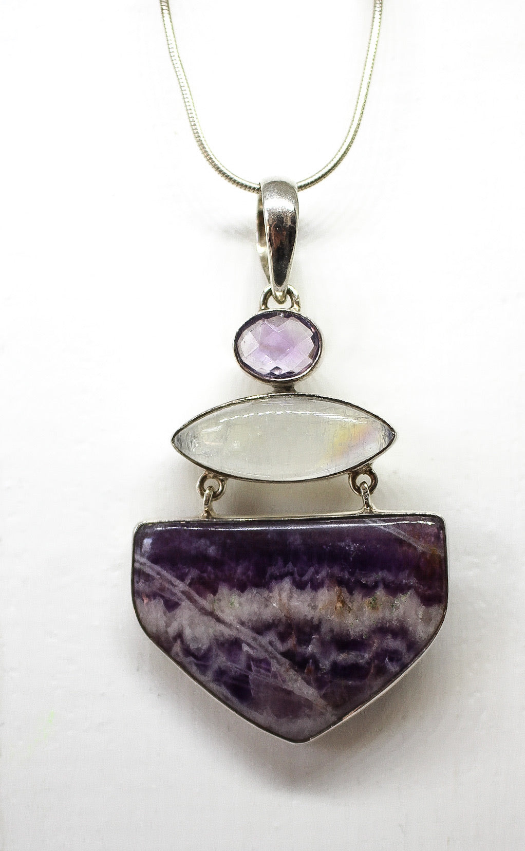 SS Rainbow Moonstone, Amethyst & Agate Pendant