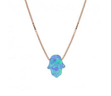 Load image into Gallery viewer, Sterling silver opalite Hamsa hand with rose gold plated box chain 42 + 3CM
