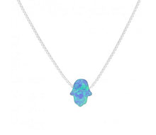Load image into Gallery viewer, Sterling silver mini opalite hamsa necklace with box chain 42 + 3CM
