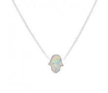 Load image into Gallery viewer, Sterling silver mini opalite hamsa necklace with box chain 42 + 3CM
