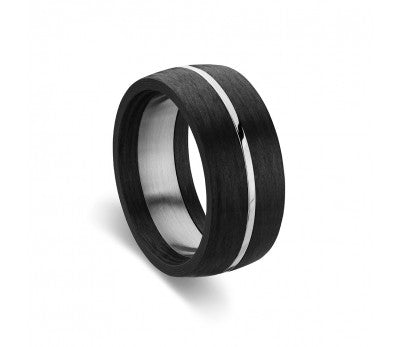Blaze Ore Stainless Steel Black Ring with Silver detail