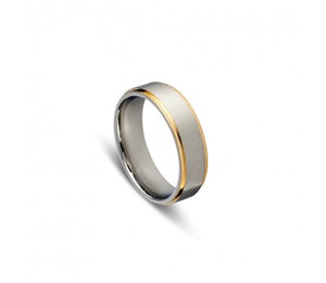 Stainless Steel brushed ring with gold outer bands